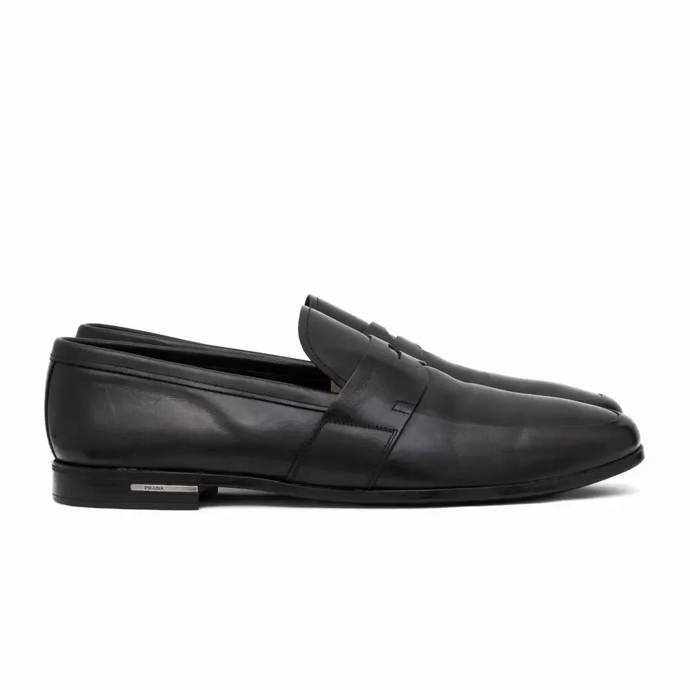 950$ Prada Men’s Black Calf Leather Penny Loafers Slip-On Shoes US11